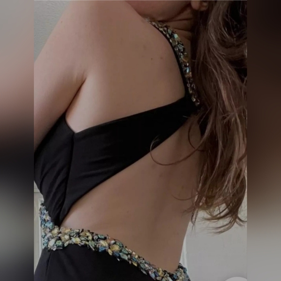 Goddess Black Halter Top MAXI long Gown BALL PROM DRESS WITH RHINESTONES Size 6 - Picture 8 of 8